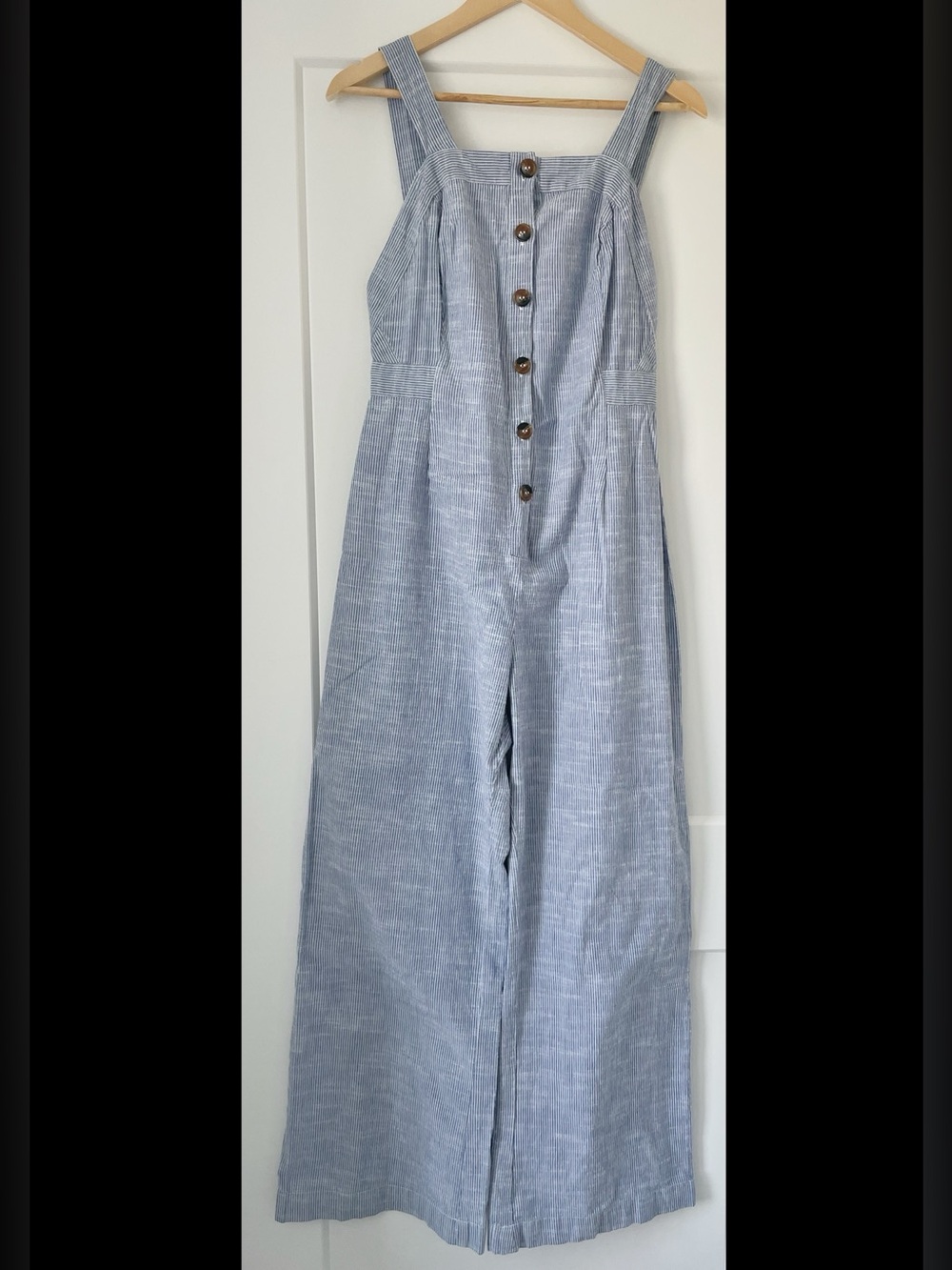 Blue White Striped Cotton Jumpsuit Japna Large Button‑Front Coastal Casual